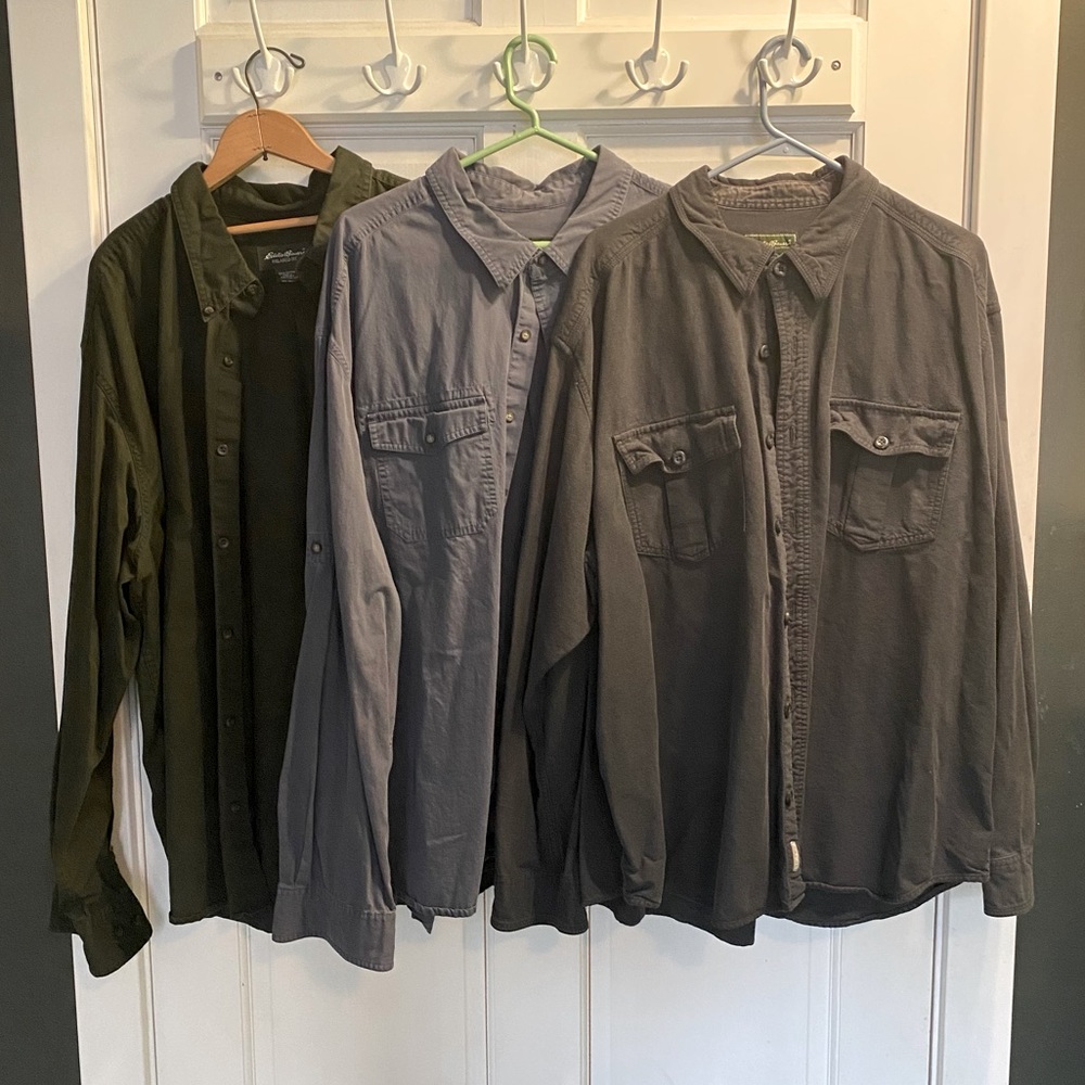 3 Eddie Bauer 100% cotton Button Shirts XXL